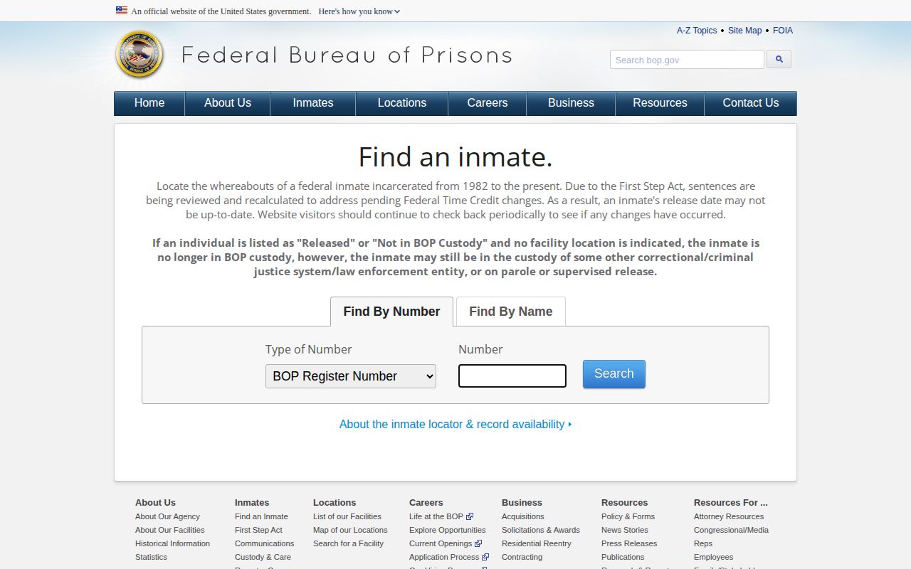 Arkansas federal Bureau of Prisons locator for federal custody, not mugshots