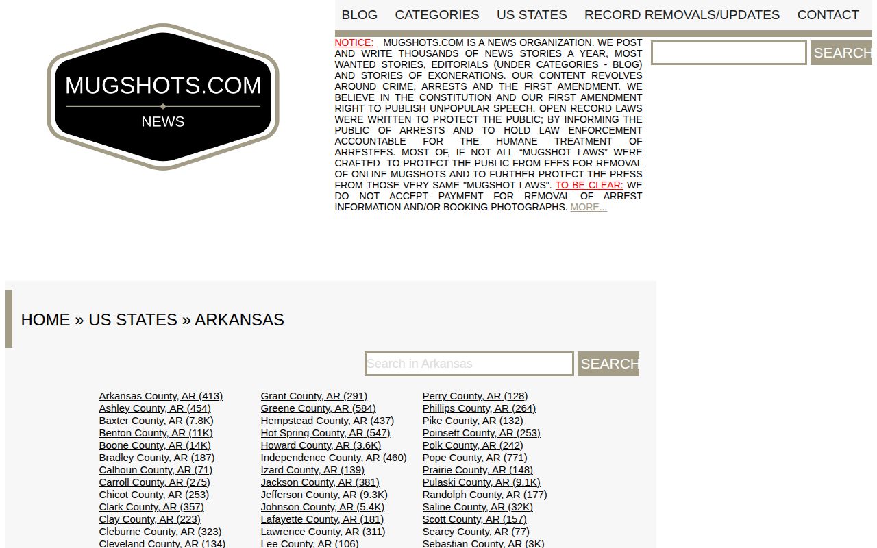 Unofficial Arkansas historical mugshot index page, a secondary record source