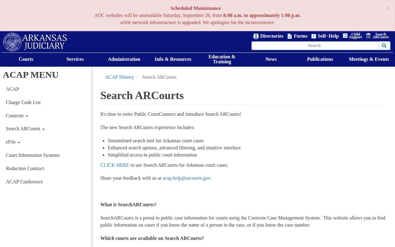 Arkansas Judiciary Search ARCourts public case lookup